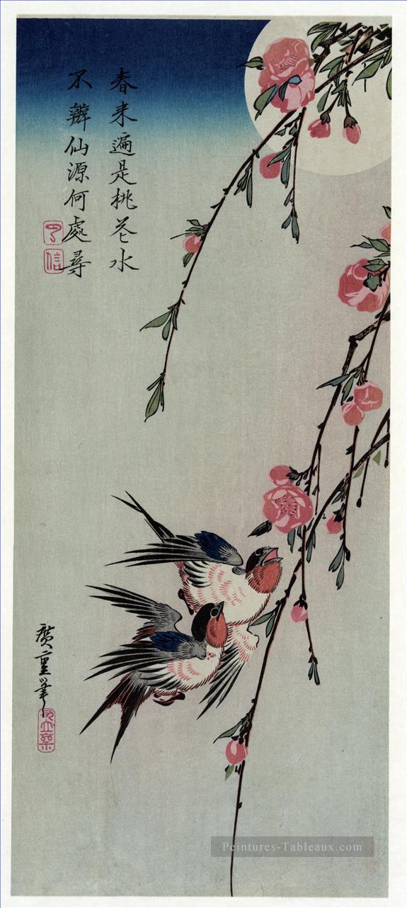 Lune avale et pêche fleurs Utagawa Hiroshige ukiyoe Peintures à l'huile